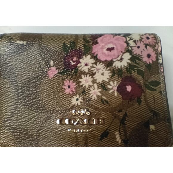 COACH Small Tri-Fold Wallet in Signature Coated Canvas w/ Floral Print - EUC - Picture 3 of 7